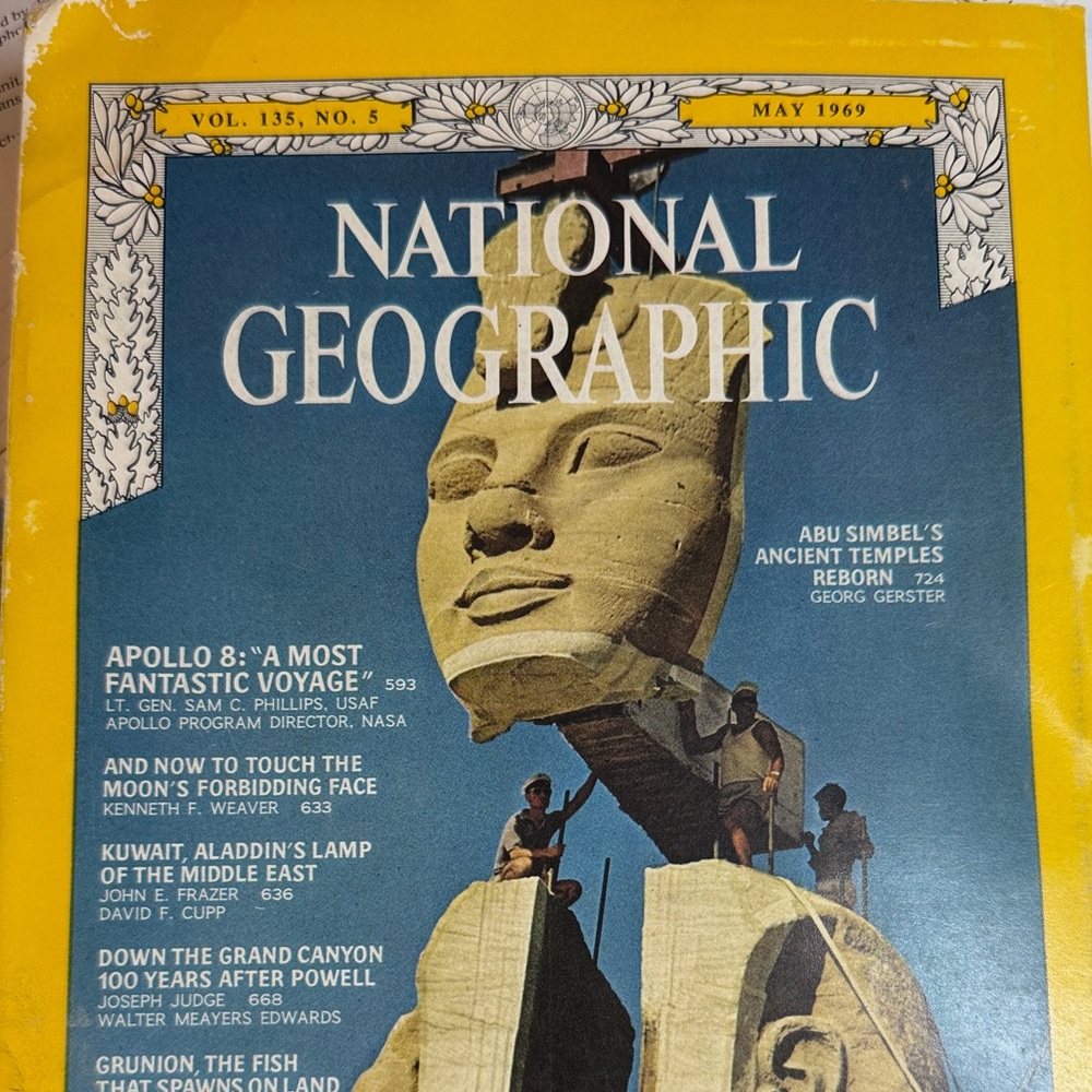 National Geographic Yellow & Blue Cover Featuring Egyptian Temple Statue